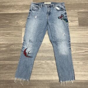 Gap Best Girlfriend Blue Jeans Womens 27 30x25 Embroidered Bird Butterfly Thrash
